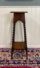 Load image into Gallery viewer, Antique English 4-Post Barley Twist Pedestal Plant Stand Jacobean Oak 36" Tall