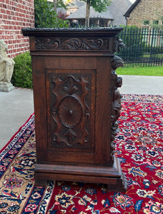 Antique French Server Sideboard Buffet Cabinet Oak DOGS Renaissance Revival 19C