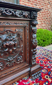 Antique French Server Sideboard Buffet Cabinet Oak DOGS Renaissance Revival 19C