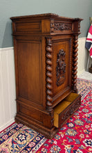 Load image into Gallery viewer, Antique French Renaissance Revival Oak Cabinet Barley Twist Carved Drawers 19thC