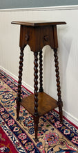 Load image into Gallery viewer, Antique English 4-Post Barley Twist Pedestal Plant Stand Jacobean Oak 36" Tall