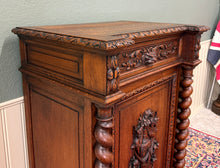Load image into Gallery viewer, Antique French Renaissance Revival Oak Cabinet Barley Twist Carved Drawers 19thC