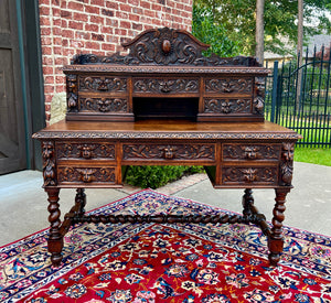 Antique French Desk Library Office Barley Twist Renaissance Revival Oak 19th C