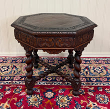 Load image into Gallery viewer, Antique French Octagonal Table Renaissance Revival Barley Twist Oak 24.5"T 19thC