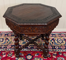 Load image into Gallery viewer, Antique French Octagonal Table Renaissance Revival Barley Twist Oak 24.5"T 19thC