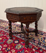 Load image into Gallery viewer, Antique French Octagonal Table Renaissance Revival Barley Twist Oak 24.5"T 19thC
