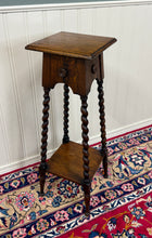 Load image into Gallery viewer, Antique English 4-Post Barley Twist Pedestal Plant Stand Jacobean Oak 36" Tall