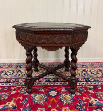 Load image into Gallery viewer, Antique French Octagonal Table Renaissance Revival Barley Twist Oak 24.5"T 19thC