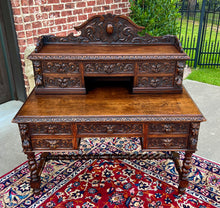 Load image into Gallery viewer, Antique French Desk Library Office Barley Twist Renaissance Revival Oak 19th C