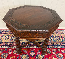 Load image into Gallery viewer, Antique French Octagonal Table Renaissance Revival Barley Twist Oak 24.5"T 19thC