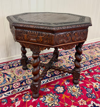 Load image into Gallery viewer, Antique French Octagonal Table Renaissance Revival Barley Twist Oak 24.5"T 19thC