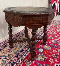 Load image into Gallery viewer, Antique French Octagonal Table Renaissance Revival Barley Twist Oak 24.5"T 19thC