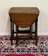 Load image into Gallery viewer, Antique English Table Drop Leaf Gateleg Barley Twist Oak Oval c. 1920-30s