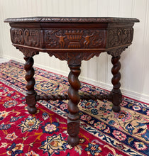 Load image into Gallery viewer, Antique French Octagonal Table Renaissance Revival Barley Twist Oak 24.5"T 19thC