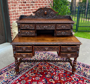 Antique French Desk Library Office Barley Twist Renaissance Revival Oak 19th C