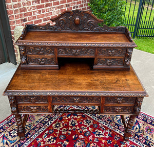 Antique French Desk Library Office Barley Twist Renaissance Revival Oak 19th C