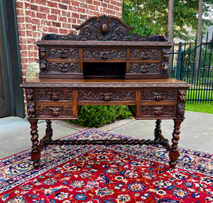 Antique French Desk Library Office Barley Twist Renaissance Revival Oak 19th C