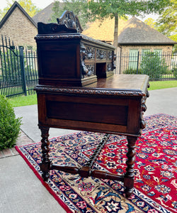 Antique French Desk Library Office Barley Twist Renaissance Revival Oak 19th C