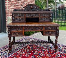 Load image into Gallery viewer, Antique French Desk Library Office Barley Twist Renaissance Revival Oak 19th C