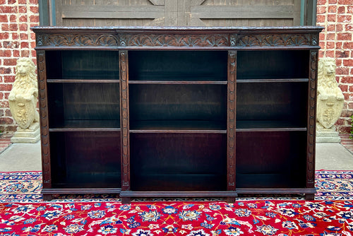 Antique English Bookcase Stepback Bookshelf Display Cabinet Oak 72
