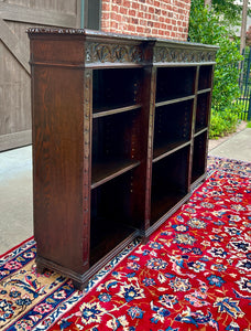 Antique English Bookcase Stepback Bookshelf Display Cabinet Oak 72" Wide c1920s