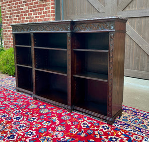 Antique English Bookcase Stepback Bookshelf Display Cabinet Oak 72" Wide c1920s