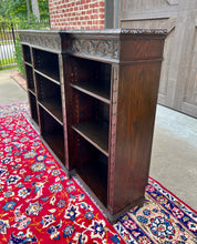 Load image into Gallery viewer, Antique English Bookcase Stepback Bookshelf Display Cabinet Oak 72&quot; Wide c1920s