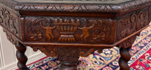 Load image into Gallery viewer, Antique French Octagonal Table Renaissance Revival Barley Twist Oak 24.5"T 19thC