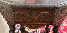 Load image into Gallery viewer, Antique French Octagonal Table Renaissance Revival Barley Twist Oak 24.5"T 19thC