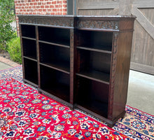 Load image into Gallery viewer, Antique English Bookcase Stepback Bookshelf Display Cabinet Oak 72&quot; Wide c1920s