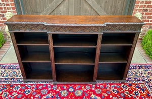 Antique English Bookcase Stepback Bookshelf Display Cabinet Oak 72" Wide c1920s