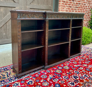 Antique English Bookcase Stepback Bookshelf Display Cabinet Oak 72" Wide c1920s