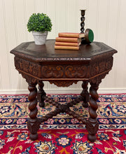 Load image into Gallery viewer, Antique French Octagonal Table Renaissance Revival Barley Twist Oak 24.5"T 19thC