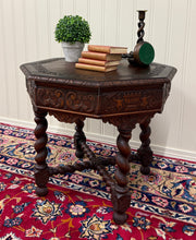 Load image into Gallery viewer, Antique French Octagonal Table Renaissance Revival Barley Twist Oak 24.5"T 19thC