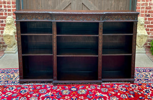 Antique English Bookcase Stepback Bookshelf Display Cabinet Oak 72" Wide c1920s