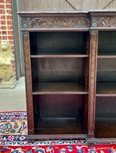 Load image into Gallery viewer, Antique English Bookcase Stepback Bookshelf Display Cabinet Oak 72&quot; Wide c1920s