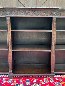 Antique English Bookcase Stepback Bookshelf Display Cabinet Oak 72" Wide c1920s
