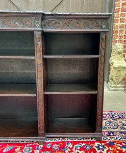 Antique English Bookcase Stepback Bookshelf Display Cabinet Oak 72" Wide c1920s