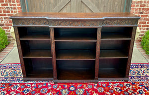 Antique English Bookcase Stepback Bookshelf Display Cabinet Oak 72" Wide c1920s