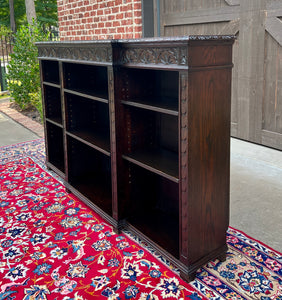 Antique English Bookcase Stepback Bookshelf Display Cabinet Oak 72" Wide c1920s