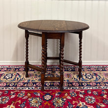 Load image into Gallery viewer, Antique English Table Drop Leaf Gateleg Barley Twist Oak Oval c. 1920-30s