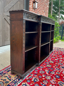 Antique English Bookcase Stepback Bookshelf Display Cabinet Oak 72" Wide c1920s