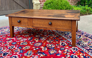 Antique English Coffee Table Farmhouse Rustic Oak Drawers Shaker Legs Mid-19th C