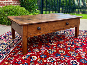 Antique English Coffee Table Farmhouse Rustic Oak Drawers Shaker Legs Mid-19th C