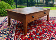 Load image into Gallery viewer, Antique English Coffee Table Farmhouse Rustic Oak Drawers Shaker Legs Mid-19th C