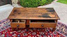 Load image into Gallery viewer, Antique English Coffee Table Farmhouse Rustic Oak Drawers Shaker Legs Mid-19th C