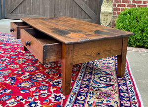 Antique English Coffee Table Farmhouse Rustic Oak Drawers Shaker Legs Mid-19th C