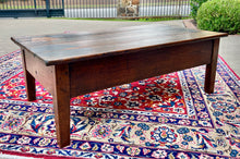 Load image into Gallery viewer, Antique English Coffee Table Farmhouse Rustic Oak Drawers Shaker Legs Mid-19th C