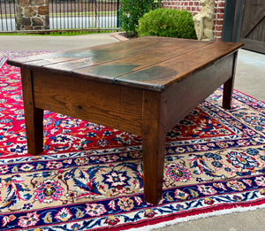 Antique English Coffee Table Farmhouse Rustic Oak Drawers Shaker Legs Mid-19th C