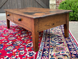 Antique English Coffee Table Farmhouse Rustic Oak Drawers Shaker Legs Mid-19th C